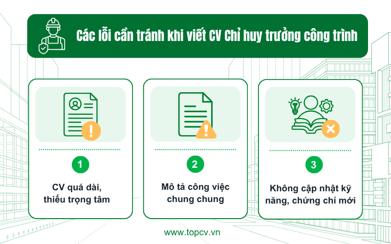 Các lỗi cần tránh khi viết CV Chỉ huy trưởng công trình